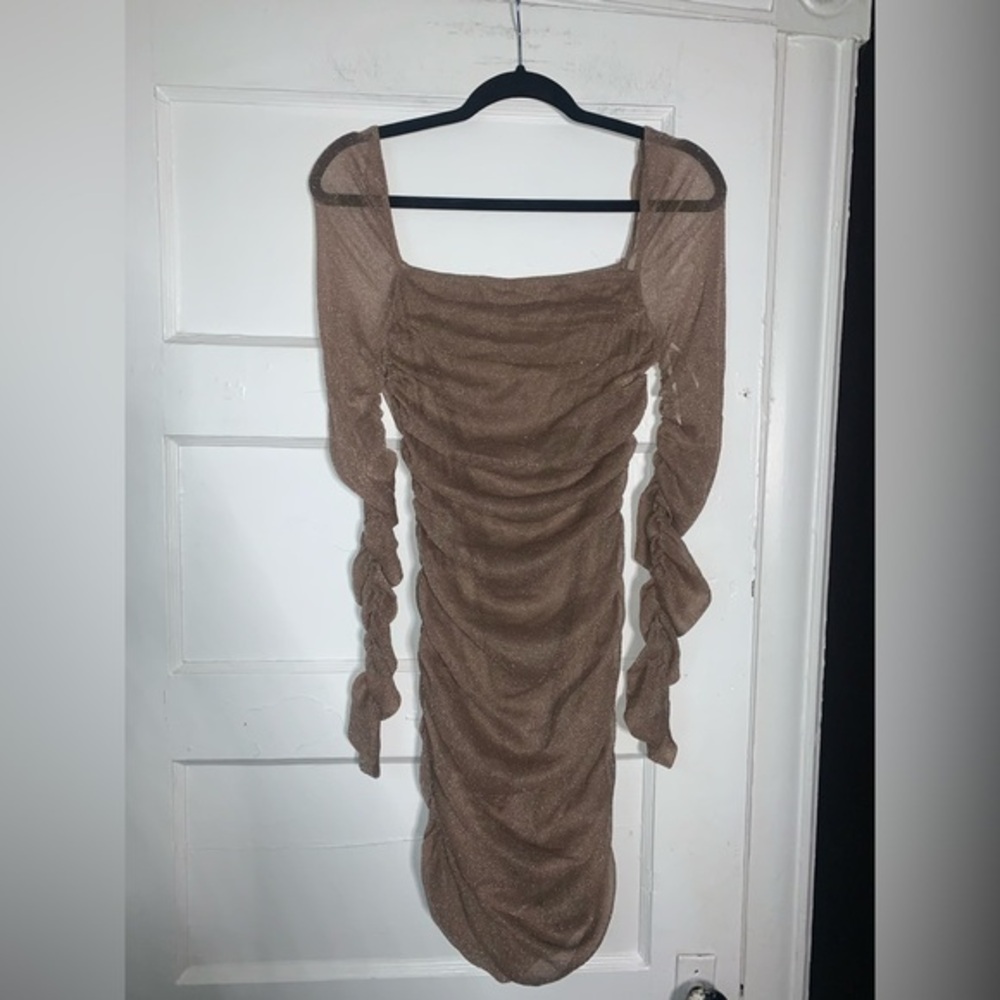 NWT‎ SHEIN gold shimmery ruched fitted dress size large